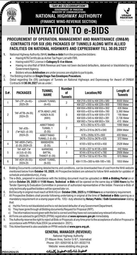 National Highway Authority Islamabad Tender Notice 1